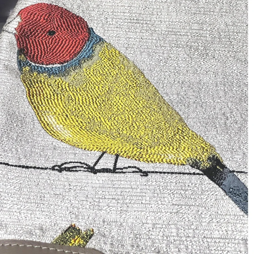HandMade Bird Tapestry Tote Bag Womens Large Tan Embroidered Finch Design‎